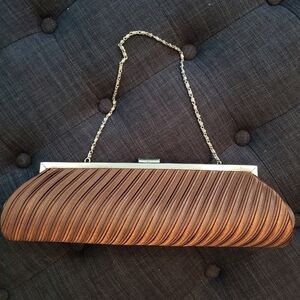 BROWN PLEATED SATIN CLUTCH